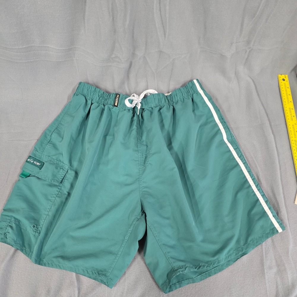 Vintage Pacific Surf Mens 3XL Teal Green Swim Trunks Cargo Pocket Board Shorts